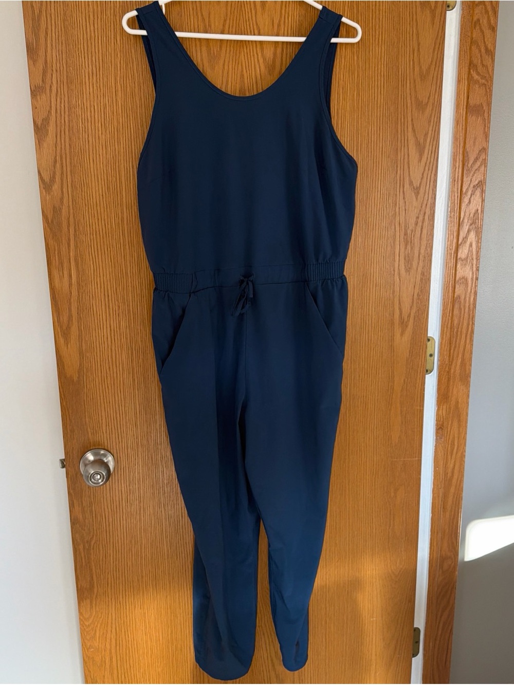All In Motion Blue Jumpsuit Women's L Athletic Sleeveless Pockets Drawstring